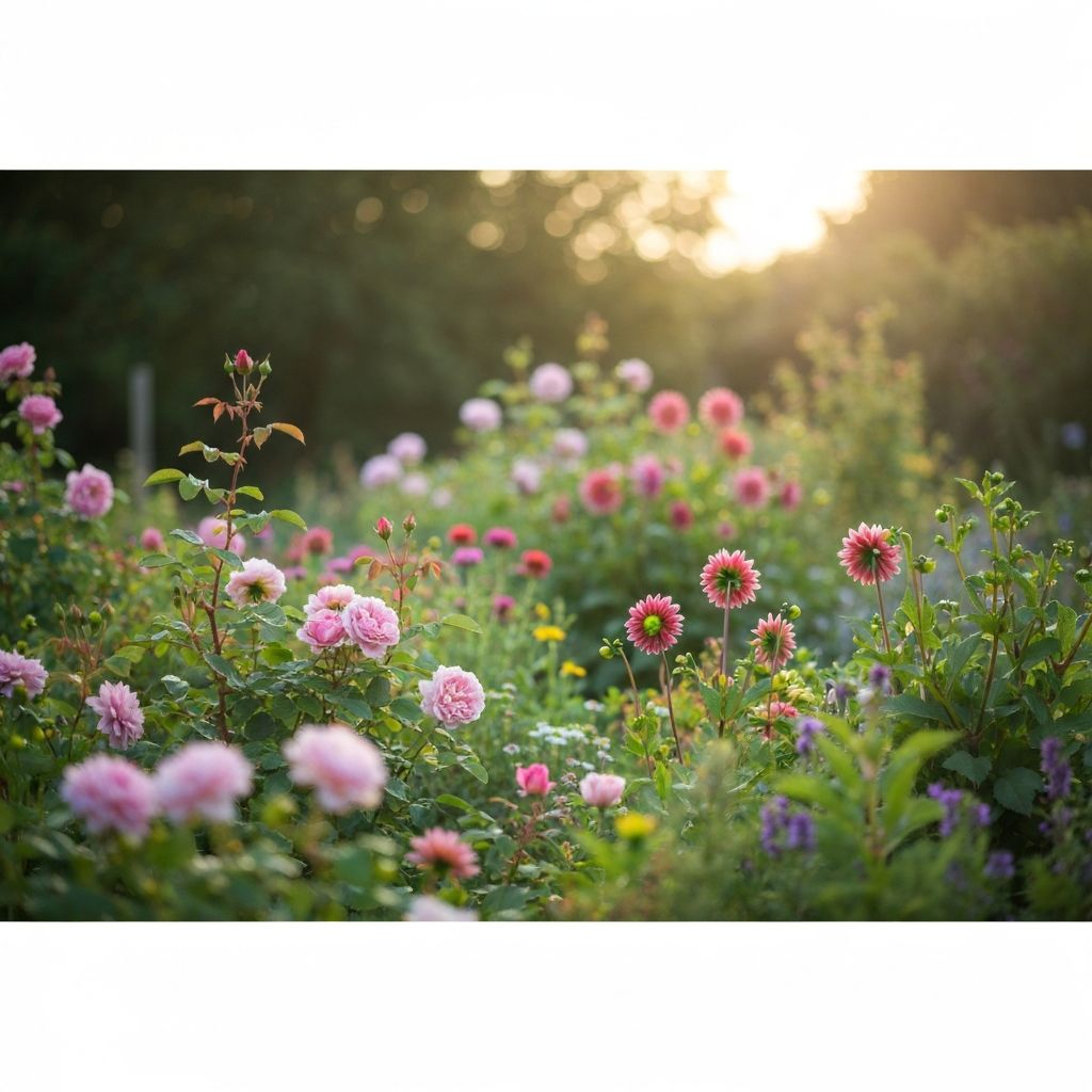 Beautiful blooming cottage garden flowers